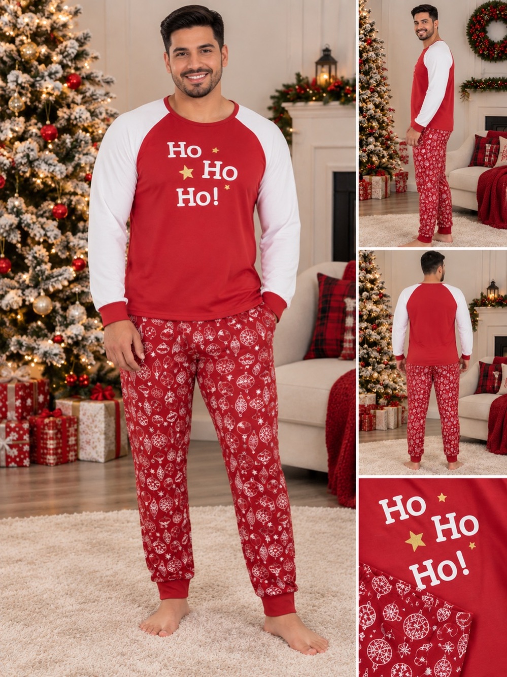 9243 - NWT Medium Macy’s Family PJs Ho Ho Ho Christmas Pajama Set Red White